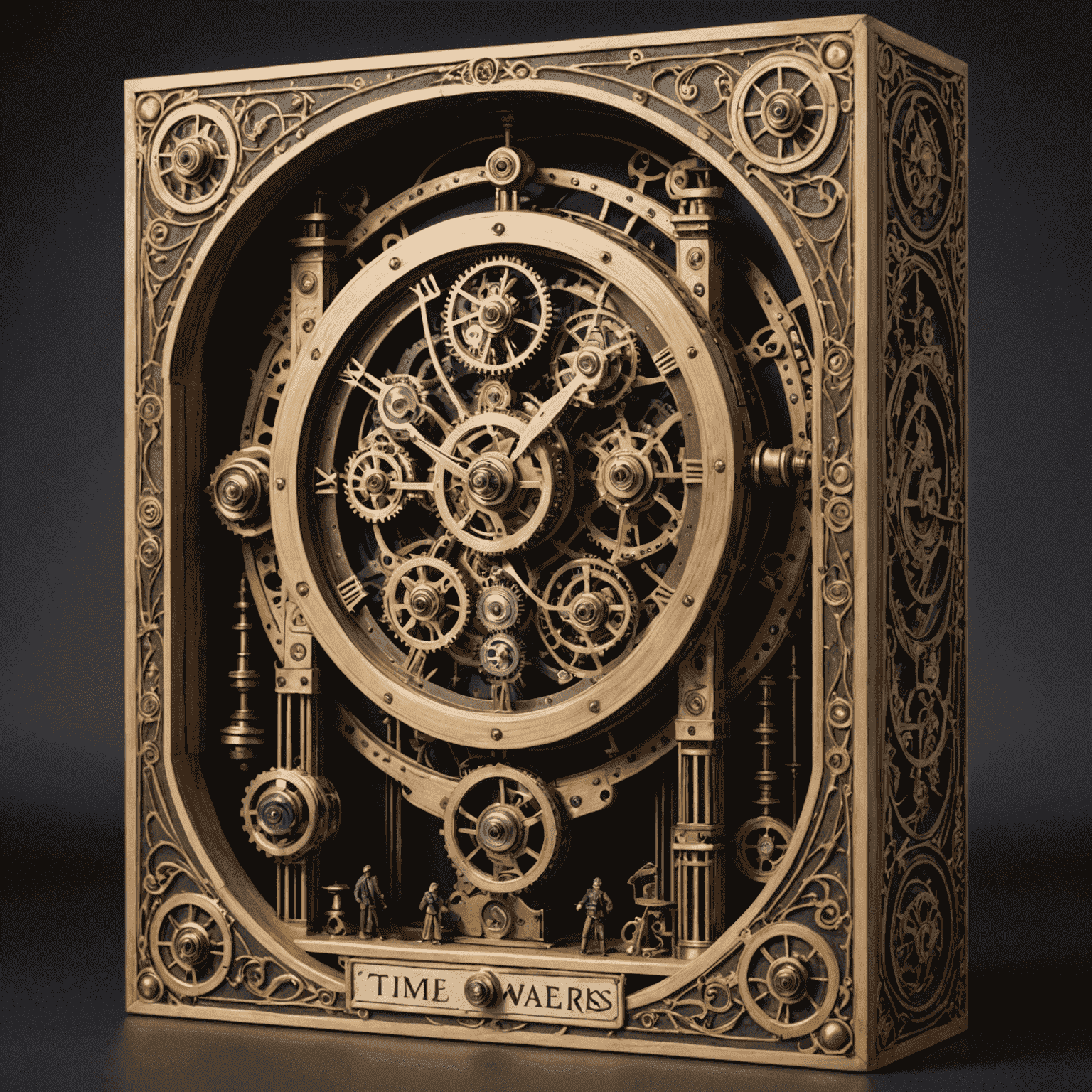 'Time Weavers' game box showing two characters manipulating an intricate clockwork mechanism